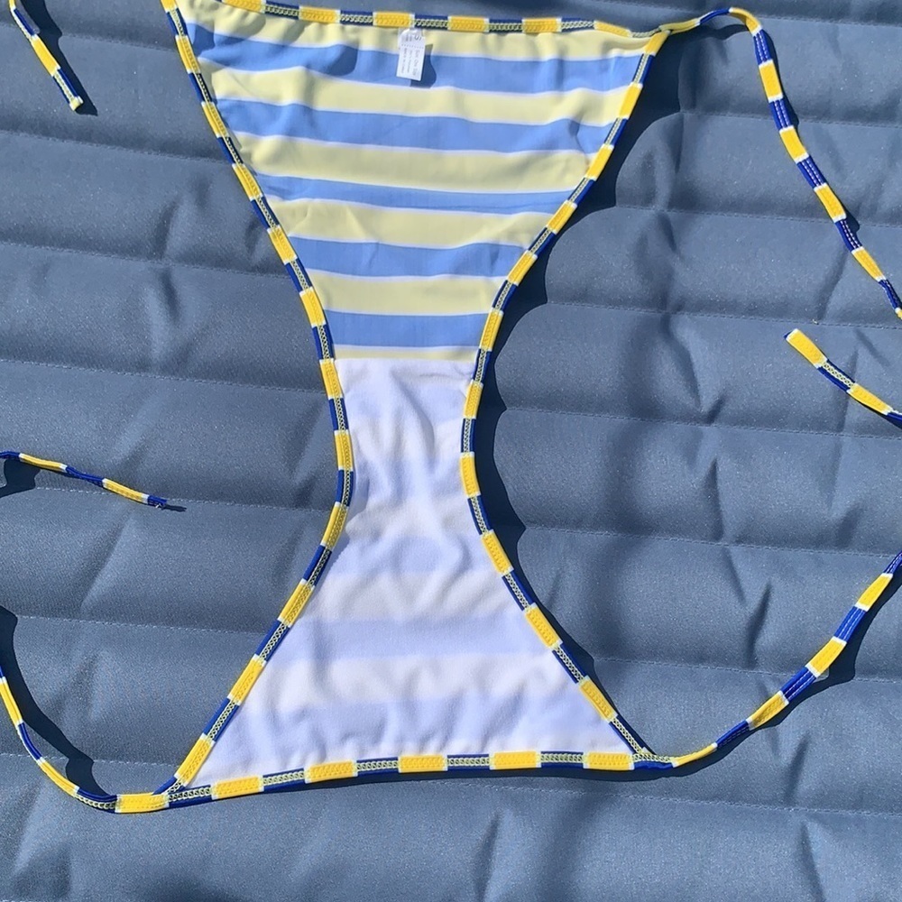 Blue & Yellow Striped String Bikini - Picture 7 of 7